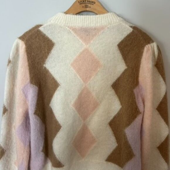 J.crew Womens Pullover Diamond-checked Cropped Crewneck Sweater Size Medium - Picture 15 of 16